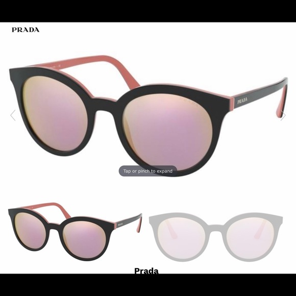 PRADA ROSE PINK MIRROR ROUND LENSES IN BLACK FRAMES WITH PINK ROSE DETAILING - Picture 12 of 16